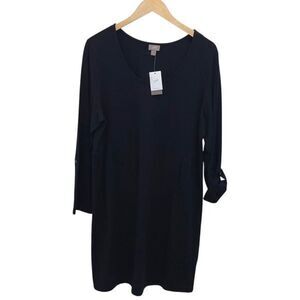 J. Jill Womens Scoop Neck Roll‎ Tab Sleeve Stretch Sheath Dress Black Large NWT